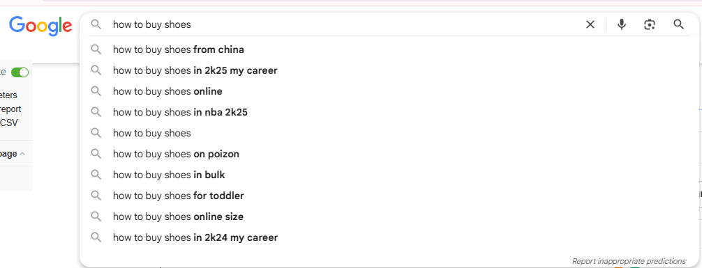 long tail keyword Google suggestions